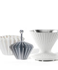 Solid 3 In 1 Metal Pour Over Coffee Dripper Gift Set With Reusable Stainless Steel Filter And 25 Basket Papers for easy brewing.