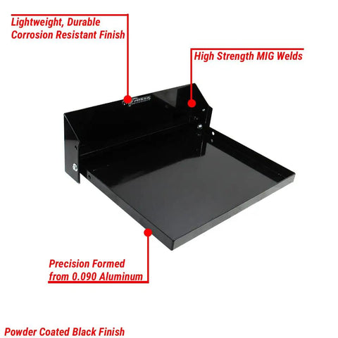 Fold Out Work Station Tray Cabinet For Garage And Trailer 16x14 Inch Tray Aluminum Powder Coated Black Made In USA, front view