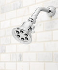 All In One Dope Multi Function Shower Head With Anystream 360 Degree Technology Delivers Effortless Spray Settings Even Coverage And Strong Water Flow For A Modern Polished Chrome Bathroom Decor mounted on a tiled wall.