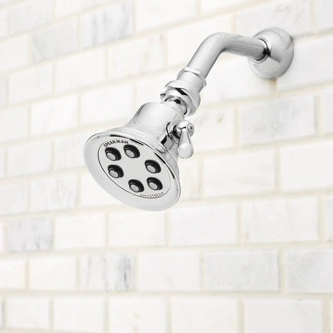 All In One Dope Multi Function Shower Head With Anystream 360 Degree Technology Delivers Effortless Spray Settings Even Coverage And Strong Water Flow For A Modern Polished Chrome Bathroom Decor mounted on a tiled wall.