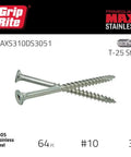 Kick Butt 305 Stainless Steel Star Bugle Head Deck Screws Built For Cedar Siding And Composite Decks 10 Gauge By 3 Inch Length fasteners in stainless steel.