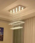 Dope Modern Rectangular Raindrop Crystal Chandelier With Eight Lights for dining rooms in chrome finish, ceiling view
