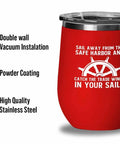 Red Edition 12Oz Wine Tumbler Insulated Stainless Steel For Sailors Ocean Lovers And Nautical Fans with ship wheel design