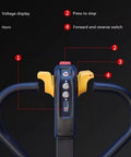Smart multi-function handle of Heavy Duty Full Electric Pallet Jack With Lithium Battery Holds 6600 Lbs, with voltage display and controls.