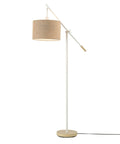 Serena 66 Inch Floor Lamp With Matte White Finish Faux Wood Accents And Natural Jute Shade Adjustable Arm Dimmable Rotary Socket Japandi Style