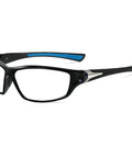Full Lens Readers Wrap Around Sport Magnifying Safety Glasses With Photochromic Lenses For Men Black Blue Frame 1.5 Diopter UV Adaptive Goggles