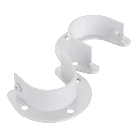 Four Pack Closet Rod End Brackets For One And A Half Inch Rods, U Shaped Pole Sockets, Easy Install, white metal brackets shown angled