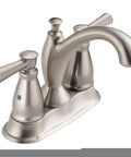 Linden Centerset Chrome Bathroom Faucet With Diamond Seal Technology, 2 Handle Sink Faucet, side view, chrome finish.