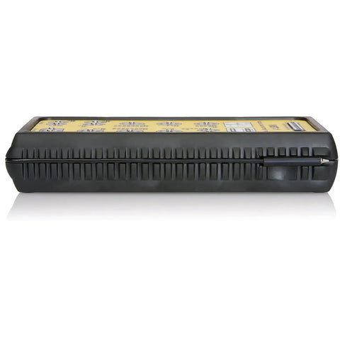 Multi Battery Tester For Quick No Fuss Battery Health Checks With Pulse Load Test Instantly Spot Weak Or Failing Cells No Setup Or Switches Perfect Tool For Battery Management And Accurate Cell Matching. black plastic battery tester side view