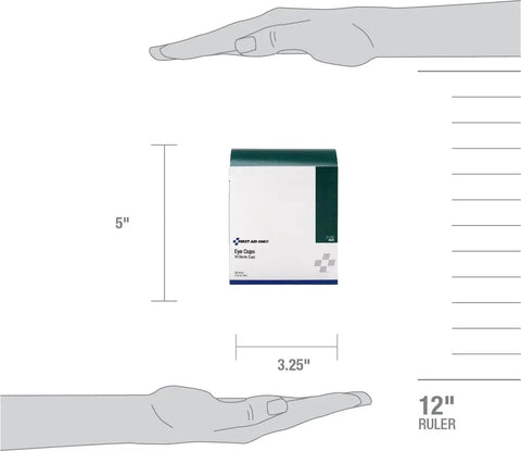 Front view of Sterile Eye Cups For Eye Irrigation, 10 Per Box, Clear Plastic, Grab And Go First Aid Refill with size dimensions
