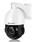Top Shelf 4K 8MP Poe PTZ Outdoor Security Camera Delivering A Legit 20X Optical Zoom with white housing and black lens.