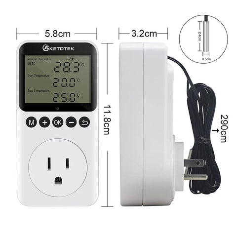 Digital Day And Night Temperature Controller With Timer For Reptile Terrarium And Greenhouse 120V Thermostat Outlet Plug With 3m Sensor Auto Heating And Cooling Control Three Modes M1 M2 M3