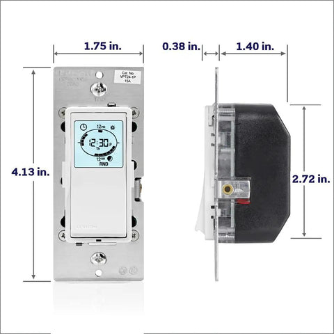 Programmable And Astronomical Timer Switch For Lights And Motor Loads With Neutral Wire Required, front and side view dimensions