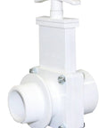 Valterra 6105 PVC gate valve, white, 1-1/2 in MPT x slip, front view