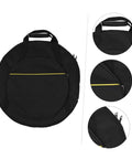 Rock Solid Marching Cymbal Bag With Sickly Padded Cushioning spacious zippered pockets in a round black design.