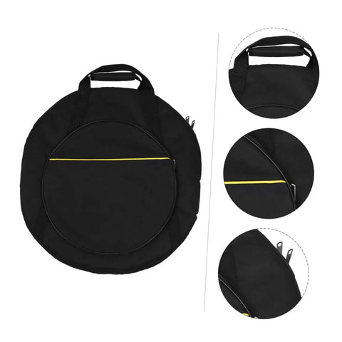Rock Solid Marching Cymbal Bag With Sickly Padded Cushioning spacious zippered pockets in a round black design.