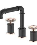 Industrial Black And Rose Gold Widespread Bathroom Sink Faucet With Double Round Handles, Solid Brass Pipe Style