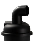 Close-up of black Turbocharged Cyclone Dust Collector for Vacuum Cleaners, boosts suction power, elbow design detail