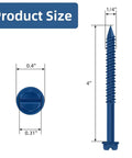 Quarter Inch By Four Inch Blue Hex Head Concrete Screw Anchor Kit For Masonry Block Or Brick Built Tough And Ready Fifty Piece Set with size dimensions shown