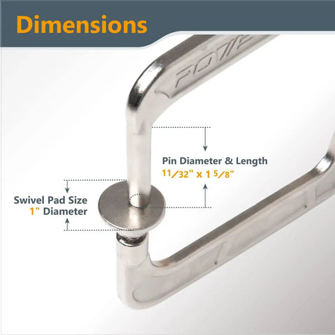 Heavy Duty Quick Release Pocket Hole Clamps Pair Featuring Lock Tight Right Angle Vise Grips showing dimensions with swivel pad size.