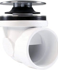 Built Tough Sch 40 Pvc Bath Waste And Overflow Assembly with polished chrome drain plug and white PVC body, detailed view.