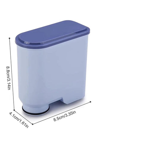 Coffee Machine Water Tank Filter Kick Up Your Daily Grind With Zero Gunk And Silky Texture soft plastic cartridge in blue, dimensions shown