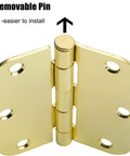 Close-up of 18 Pack Gold Door Hinges For Interior Doors, Satin Brass Finish, with 3.5 Inch Size and 5/8 Inch Radius Corners