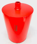 Red metal cylindrical core drill bit body with threaded top; BLUEROCK logo visible