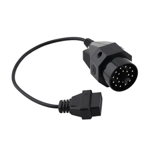 20 Pin To 16 Pin OBD2 Adapter For BMW Diagnostic Tools with black cable and connectors, angled view