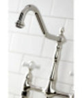 Heritage Bridge Kitchen Faucet With Two Handles And Metal Side Sprayer, 8 Inch Center Spacing, Polished Chrome Finish