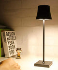 Rechargeable Cordless LED Table Lamp With 5200mAh Battery, All Aluminum Body, on desk with books and figurine
