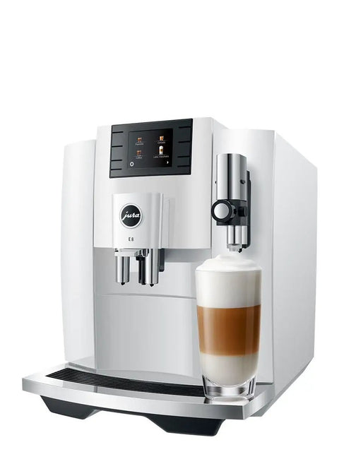 Top Tier Automatic Espresso Machine Bundle In Piano White With Glass Milk Container And Clearyl Smart Filter Cartridge For Seamless One Touch Operation And Premium Daily Grinds with brewed coffee in glass