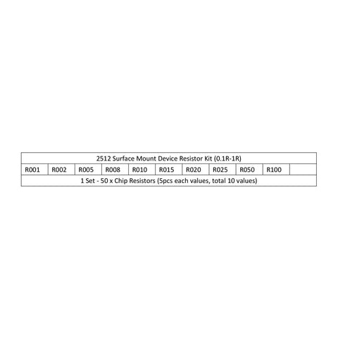 2512 SMT Resistor Kit 50 Pieces Range 0.1R To 1R 1W Power 1 Percent Tolerance 10 Values Surface Mount Chip Resistors For DIY Electronics Projects For Hobbyists, 2512 size resistor labels