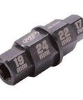 Chrome Hex Axle Tool For 17 19 22 24 MM With Three Eighths Inch Drive, Heavy Duty CrMo Steel, visible four metric sizes
