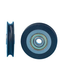 20 Pack U Groove Plastic Coated 608ZZ Bearings Featuring Self Lubricating POM Wheels view from side and front, showcasing corrosion resistance and smooth performance.