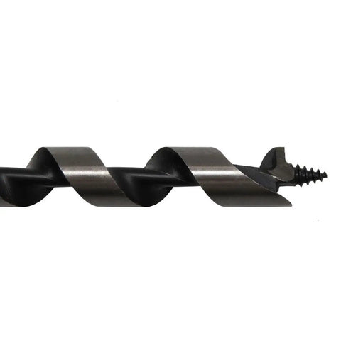 Heavy Duty Straight Shot Rugged 9/16 By 30 Inch Long Auger Drill Bit For Wood showing screw tip and spiral flutes.