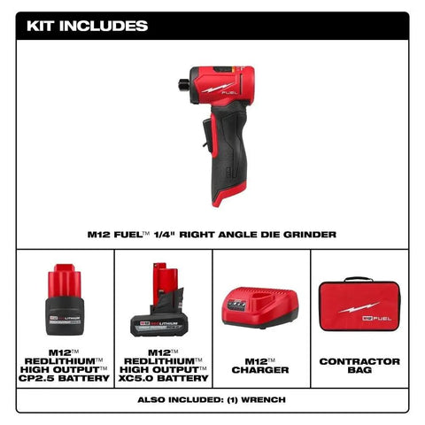 Compact Cordless Right Angle Die Grinder Kit For Milwaukee M12 12V Power Tools Variable Speed Up To Twenty Thousand Rpm Brushless Motor One Quarter Inch Chuck Handles Rough Jobs Smooth As Butter Tough Shop Essential Ready To Roll