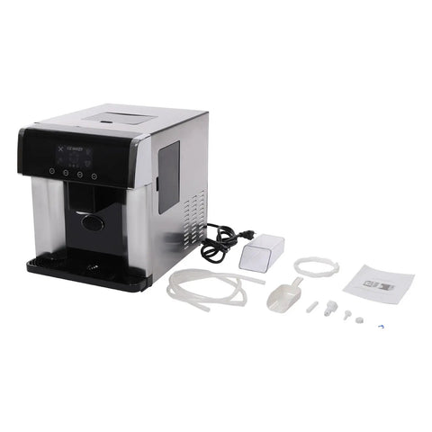 Dual Action Countertop Ice Maker And On Tap Cold Water Dispenser With Smooth Lcd Controls For Rapid Bullet Cube Crafting and Game Changing Home Bar Setup with accessories.