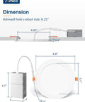 Dimensions of 12 Pack 6 Inch Ultra Thin LED Recessed Canless Downlights With Junction Box 6000K Daylight 1050 Lumens