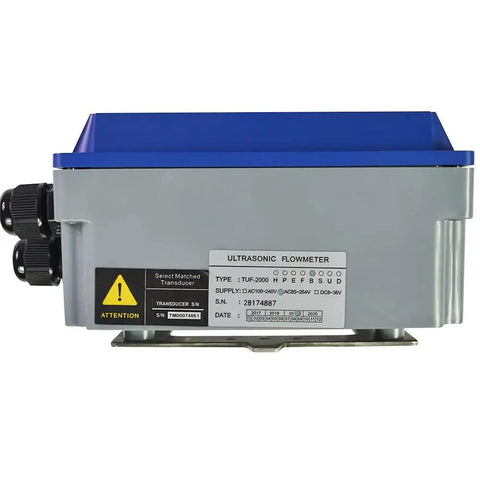 Digital Ultrasonic Flow Meter For Liquids TUF-2000B Bi-Directional 0 To 10 Meters Per Second, side view of IP67 unit.