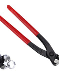 9 Inch Ear Clamp Pliers Hose Clamp Crimping Tool Carbon Steel with red non-slip handles, shown in side view.
