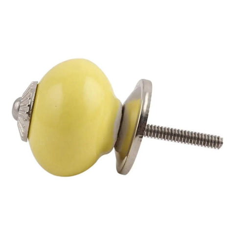 Top Quality Solid Yellow Ceramic Drawer Knobs One Hundred Piece Set For Kitchen Cabinets And Dresser Drawers Slick Modern Style That Packs Badass Durability And Is Super Easy To Install For Quick Room Glow Up, single knob detail.
