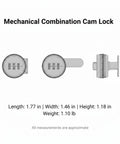 Mechanical Combination Cam Lock for file cabinets, side view showing dimensions, zinc alloy keyless design for office and home use.
