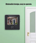 Wall-mounted No-Nonsense Digital Door Peephole Viewer and Video Doorbell with 3MP Camera, 90 Degree Wide Angle, on green wall.