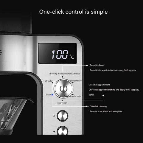 Five Cup Coffee Maker With Glass Carafe Bean To Cup Espresso Machine close-up showing control panel and display