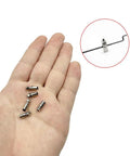 Hand holding metal parts from 10 Pieces 1.3mm Adjustable Pushrod Connector Linkage Stopper Kit With 10 Z Push Rods And Hex Wrench for RC models