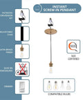 Slick Six Inch Recessed Can To Instant Pendant Light Conversion Kit In Top Shelf Satin Brass Finish with adjustable cord and E26 socket.