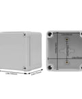 Outdoor IP67 Waterproof Junction Box with Mounting Plate, ABS Gray, 3.9x3.9x3 inches, open and closed views showing dimensions.