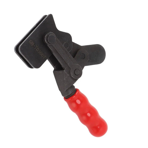 Heavy Duty Toggle Clamp With Arrow Storage Case For Boxes And Suitcases That Push Pull Fastens Easily So You Can Secure Gear Without Wasting Time On Complicated Latches Or Broken Hardware During Your Next Big Adventure Outdoors. Black steel toggle clamp with red handle, GH-70300T