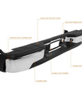PM Performotor rear step bumper with license plate lights, chrome finish, for Silverado/GMC Sierra.